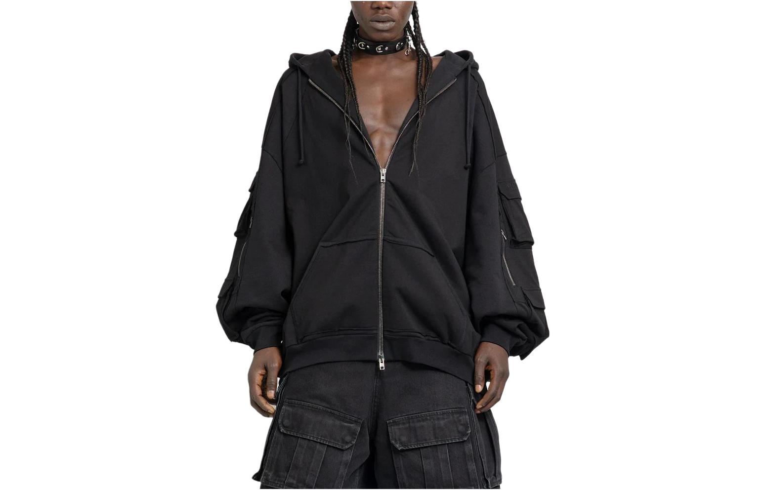 Vetements Oversized Solid Color Zip-Up Hoodie Jacket in Black UE64HD330B-BLACK