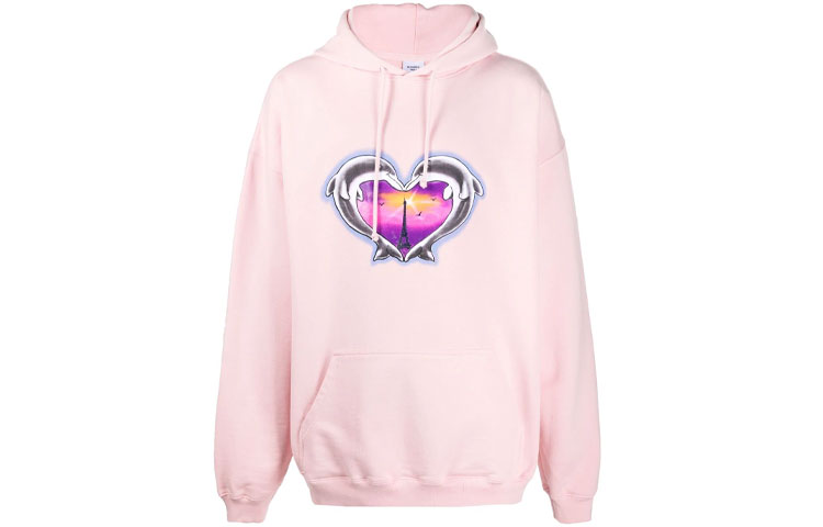 Vetements Pink Heart Print Drawstring Hoodie Unisex UA52TR790P-BABY
