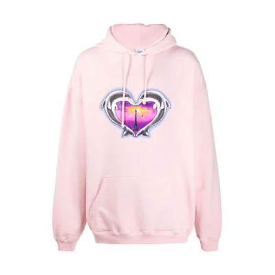 Vetements Pink Heart Print Drawstring Hoodie Unisex UA52TR790P-BABY