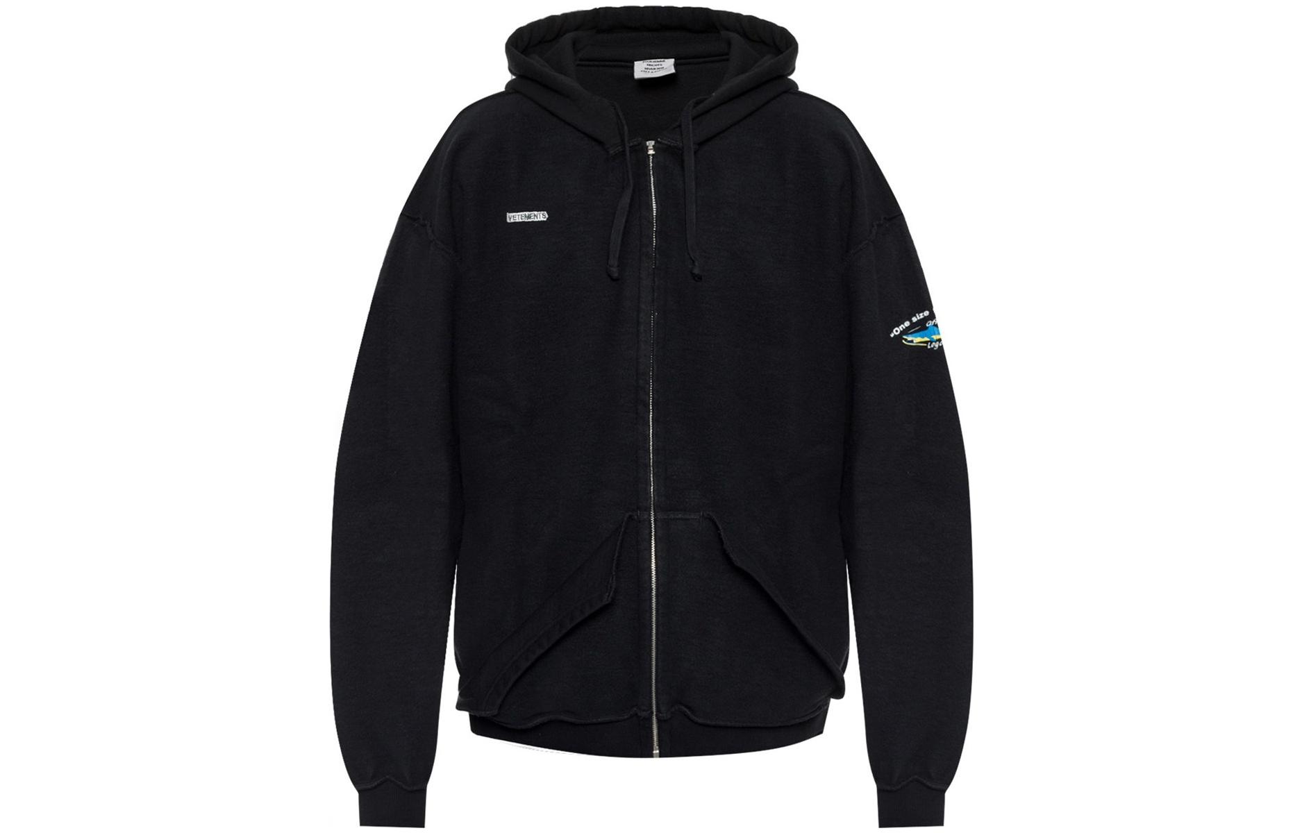 Vetements Pure Color Logo Zip-Up Hoodie Black MAH19TR213-BLACK