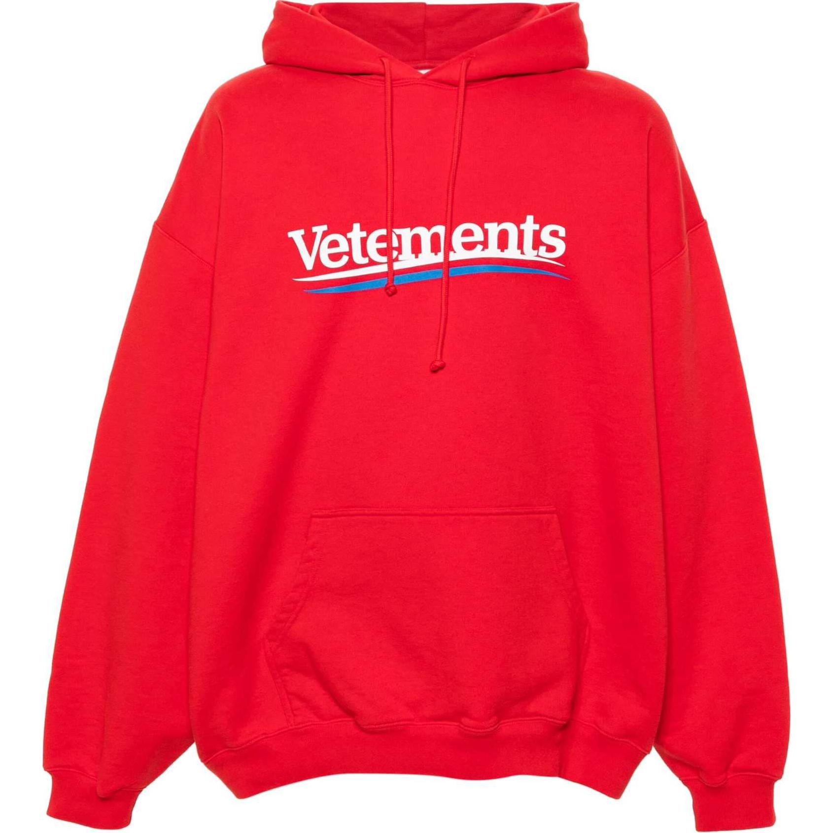 Vetements Red Oversized Hoodie Unisex with Lettering Design Long Sleeve UE64HD440R-RED