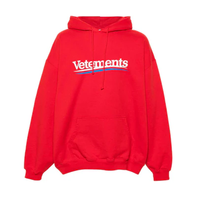 Vetements Red Oversized Hoodie Unisex with Lettering Design Long Sleeve UE64HD440R-RED