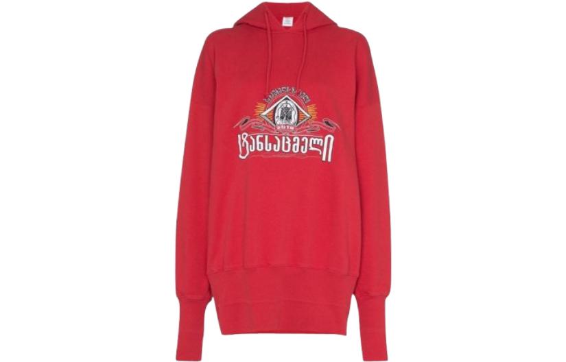 Vetements Red Printed Graphic Hoodie Unisex USS197005-RED