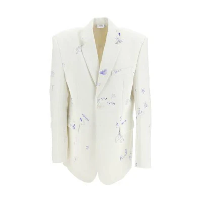 Vetements Relaxed Fit White Button-Up Letter Print Jacket UE54JA560W