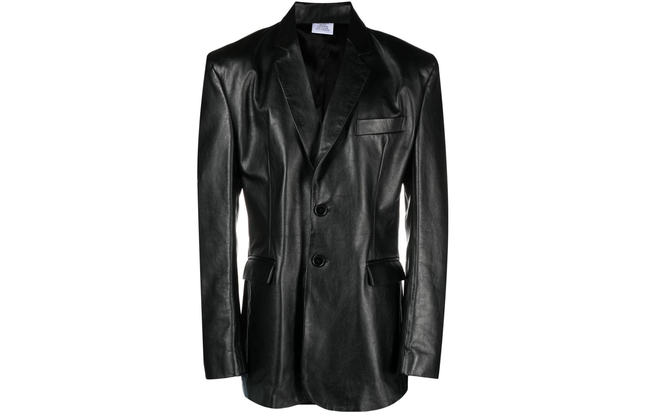 Vetements Single-Breasted Leather Blazer Jacket Unisex Black UE54JA460B