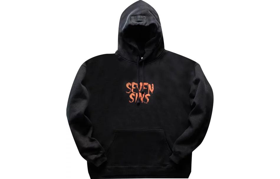 Vetements Solid Letter Print Hoodie Black UAH21TR539 BLAC