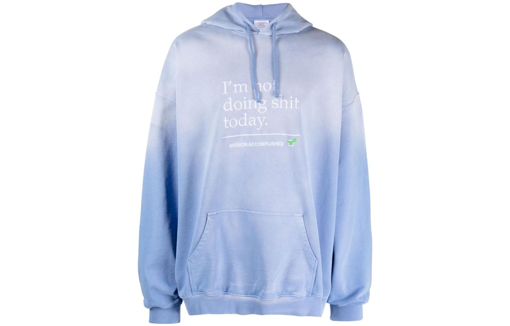 Vetements Solid Logo Print Hoodie Unisex Light Blue UE54HD180N