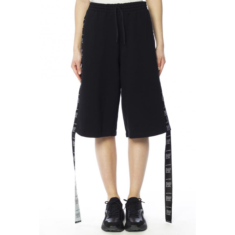 Shop Vetements SS21 Seluar Pendek Kasual Unisex Hitam Logo Pinggang Elastik WSS18PA9-BLACK