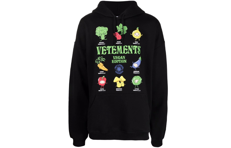 Vetements SS21 Cartoon Plant Graphic Hoodie Black Unisex Long Sleeve UA52TR740B-1605-BLACK