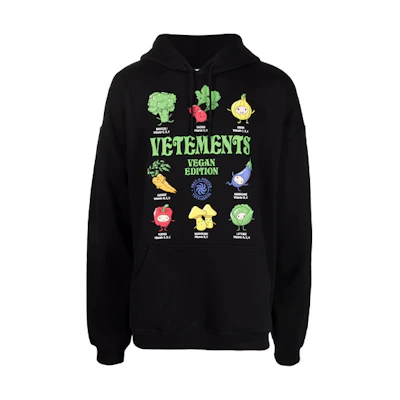 Vetements SS21 Cartoon Plant Graphic Hoodie Black Unisex Long Sleeve UA52TR740B-1605-BLACK