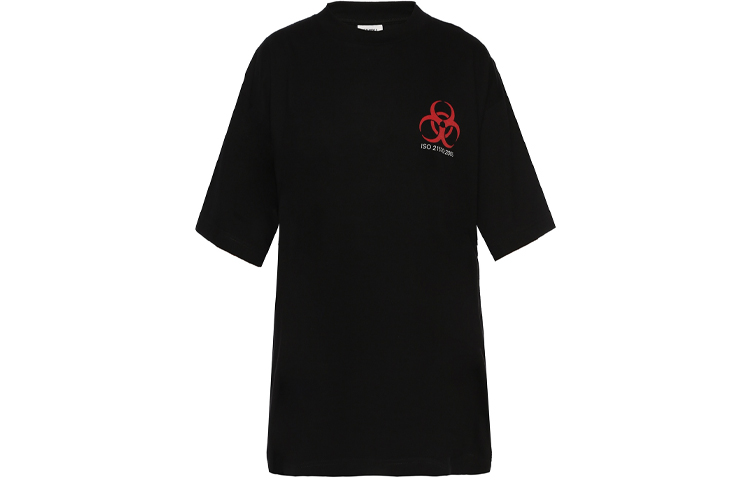 Order Vetements SS21 Baju-T Hitam Oversaiz Lelaki dengan Grafik Cetakan. WAH18TR1-BLACK