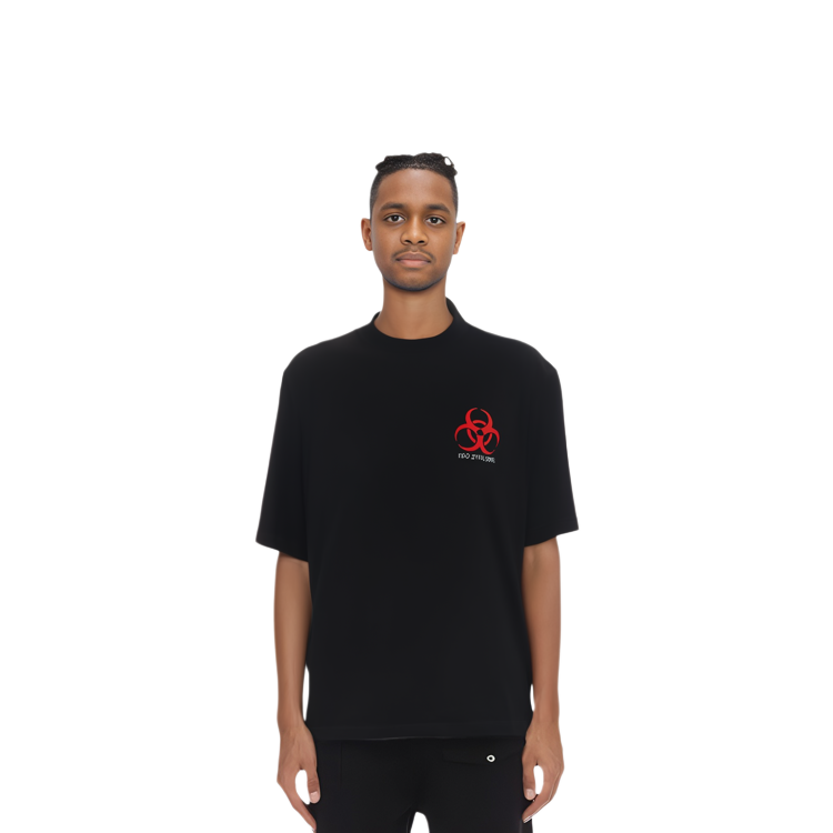 Sizing Vetements SS21 Baju-T Hitam Oversaiz Lelaki dengan Grafik Cetakan. WAH18TR1-BLACK