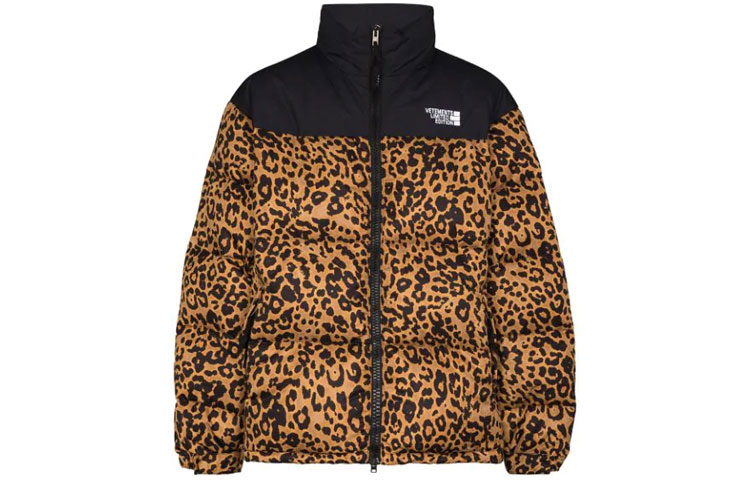 Vetements SS21 Leopard Print Logo Puffer Jacket Unisex Brown UE51JA550L