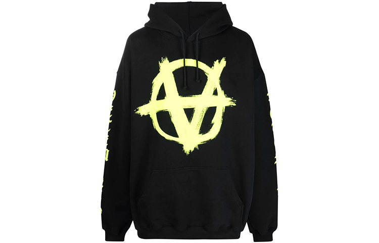 Vetements SS21 Logo Print Hoodie Black Yellow UA52TR830Y