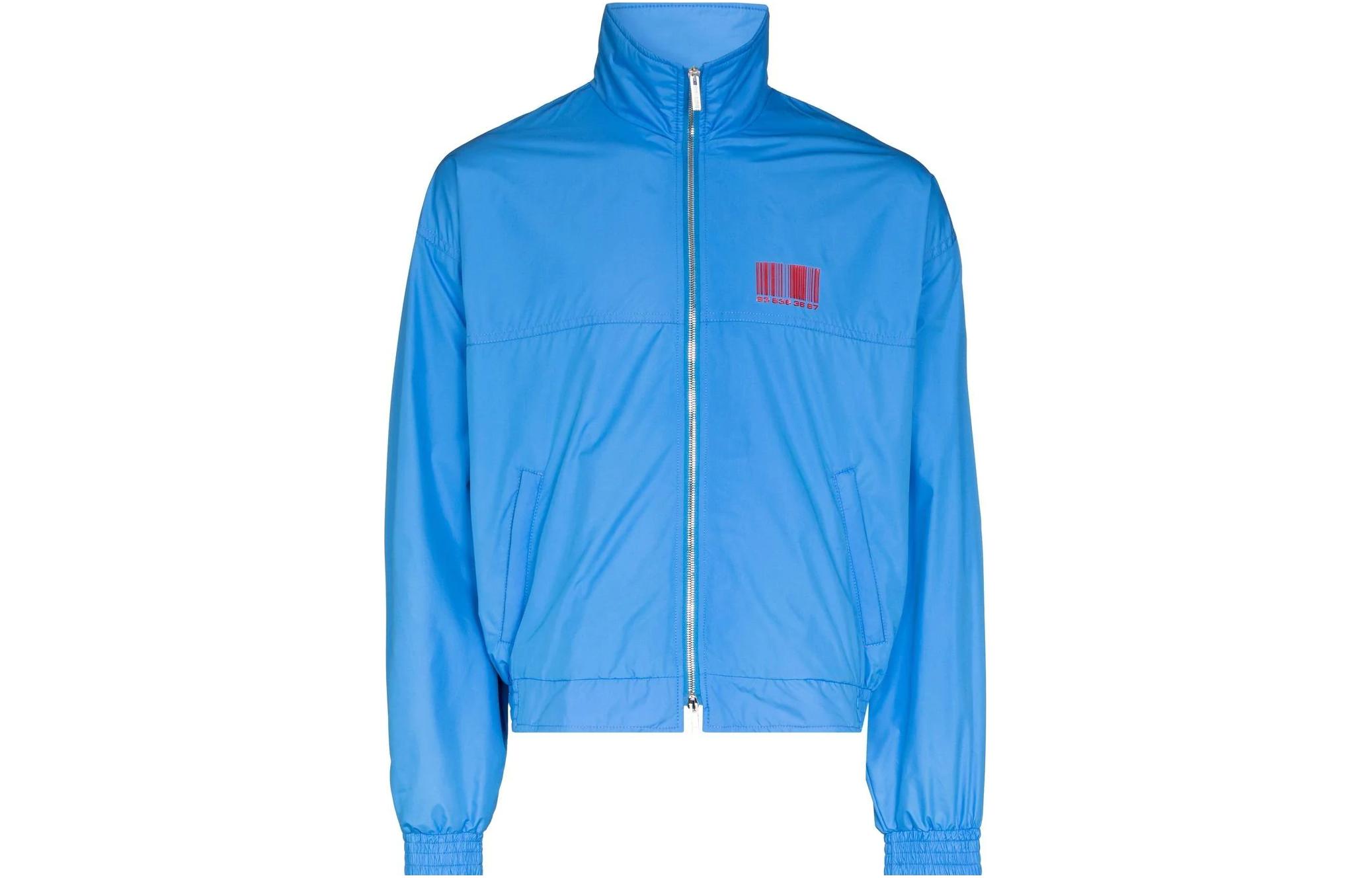 Vetements SS22 Barcode Print High-Neck Jacket Sky Blue VL12JA140N