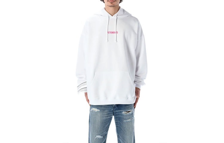 Vetements SS22 Contrast Logo Hoodie White Mens Long Sleeve Pullover UE52TR380W1601WP
