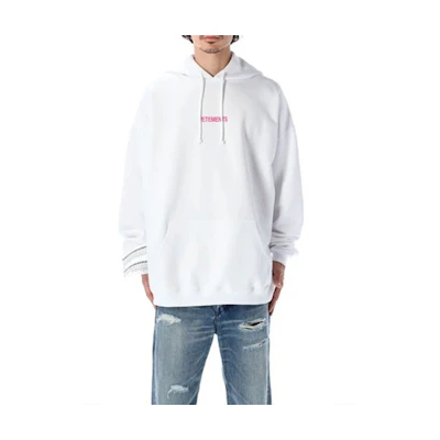 Vetements SS22 Contrast Logo Hoodie White Mens Long Sleeve Pullover UE52TR380W1601WP