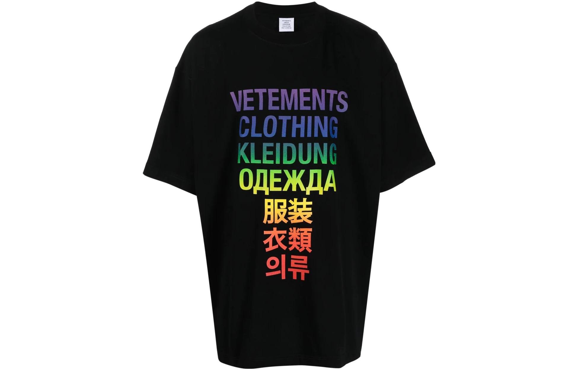 Order Vetements SS22 Logo Cetak Hitam Kemeja-T Lengan Pendek Lelaki UA53TR100X1611