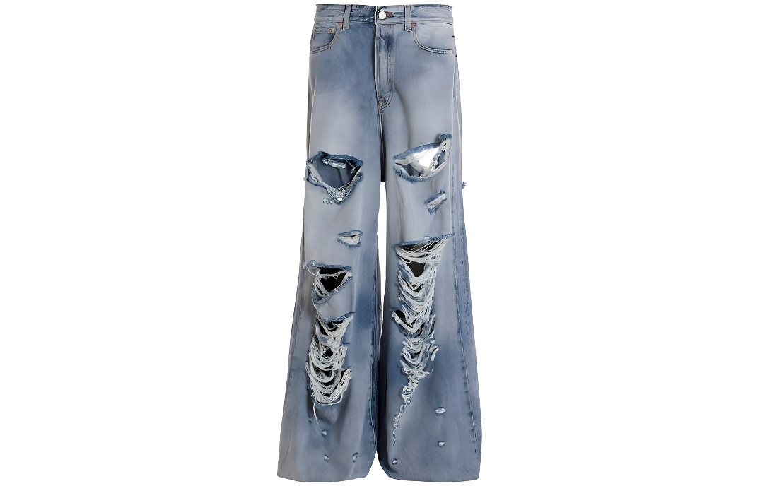 Vetements SS23  Distressed Wide-Leg Denim Jeans Light Blue. UE63PA300LLIGHTBLUE
