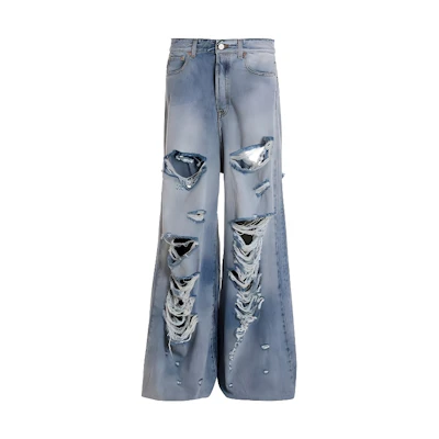 Vetements SS23 Distressed Wide-Leg Denim Jeans Light Blue. UE63PA300LLIGHTBLUE