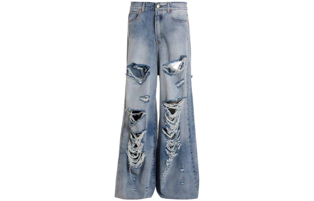 Order ヴェトモン SS23 ダメージ加工 ワイドレッグ デニムジーンズ ライトブルー. UE63PA300LLIGHTBLUE