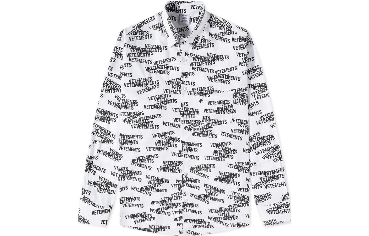 Vetements SS23 All-Over Letter Print Loose Long Sleeve Shirt White UE63SH161W-WHITE