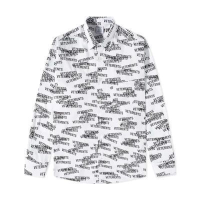 Vetements SS23 All-Over Letter Print Loose Long Sleeve Shirt White UE63SH161W-WHITE