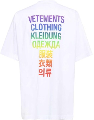 Vetements SS23 Baju-T Putih Lelaki Cetakan Huruf Berwarna Pendek Lengan. UE63TR101Z-1200 Lookbook Vetements SS23 Baju-T Putih Lelaki Cetakan Huruf Berwarna Pendek Lengan. UE63TR101Z-1200