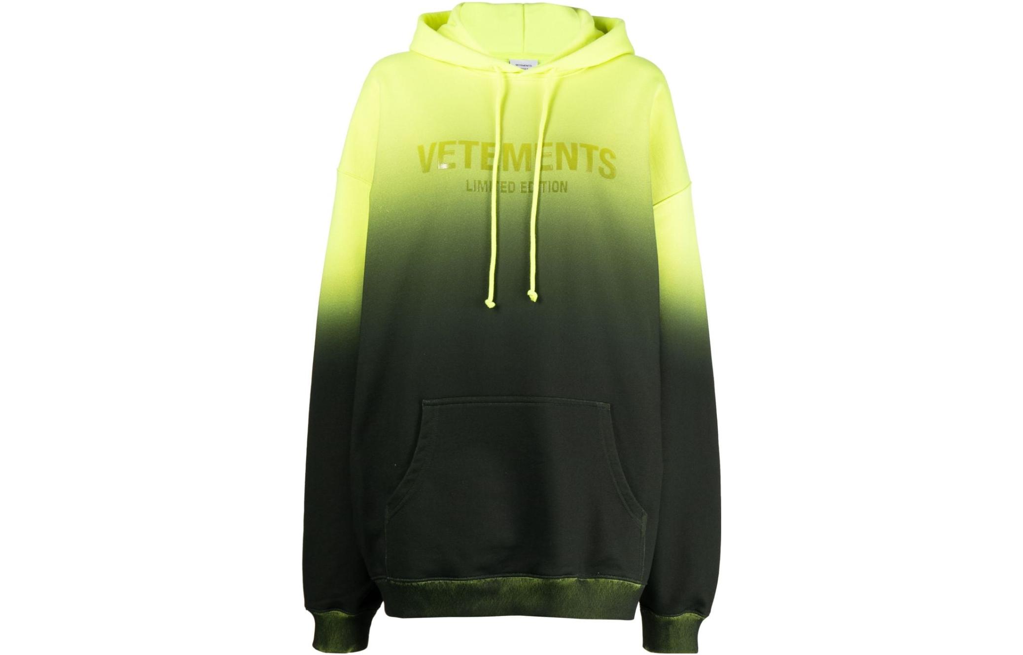 Vetements SS23 Gradient Letter Print Hoodie Fluorescent Yellow Obsidian Black Unisex UE54HD200Y
