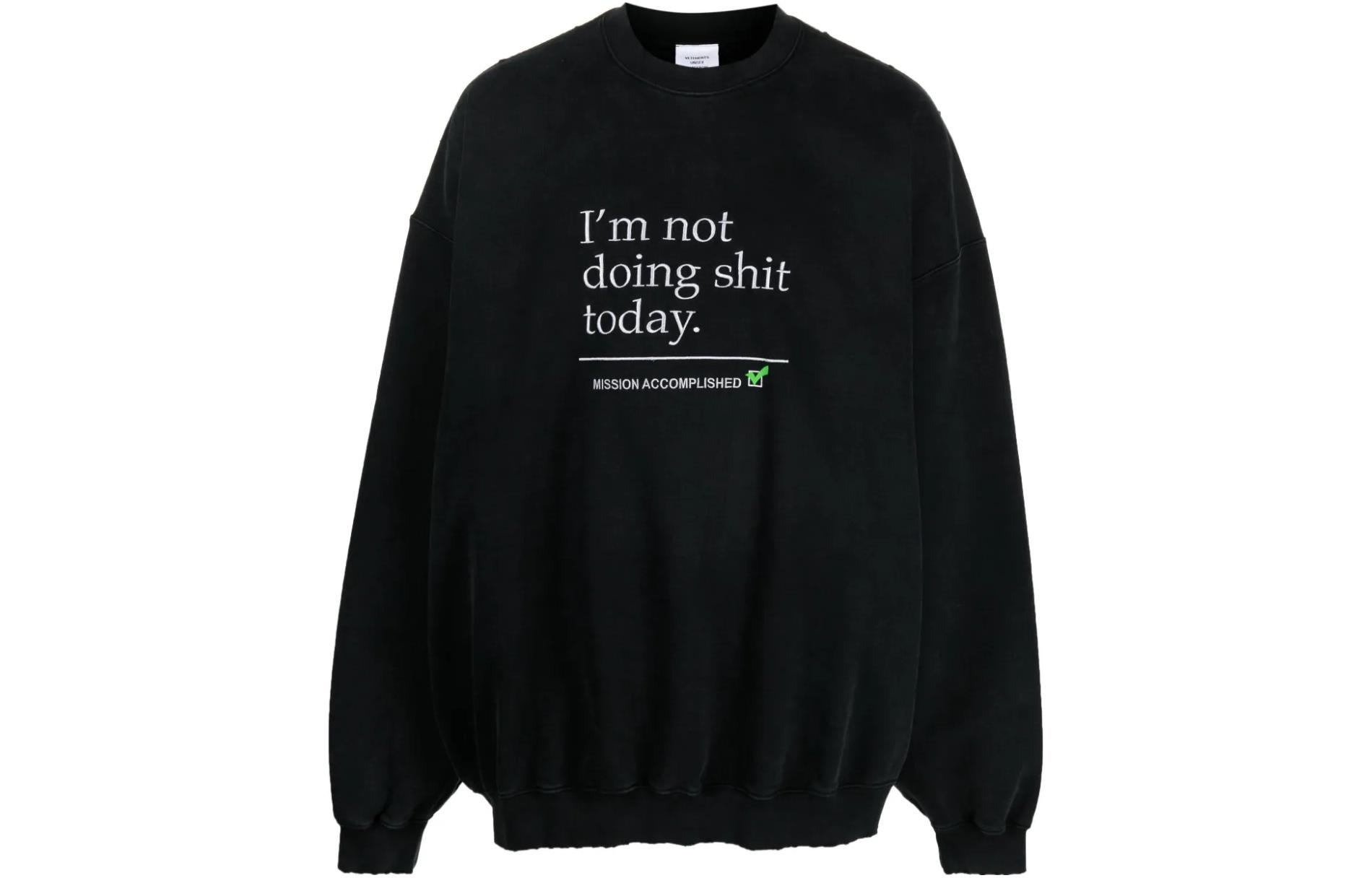 Vetements SS23 Letter Print Black Crewneck Pullover Long Sleeve Sweatshirt Men UE63CN160B-1301-BLACK