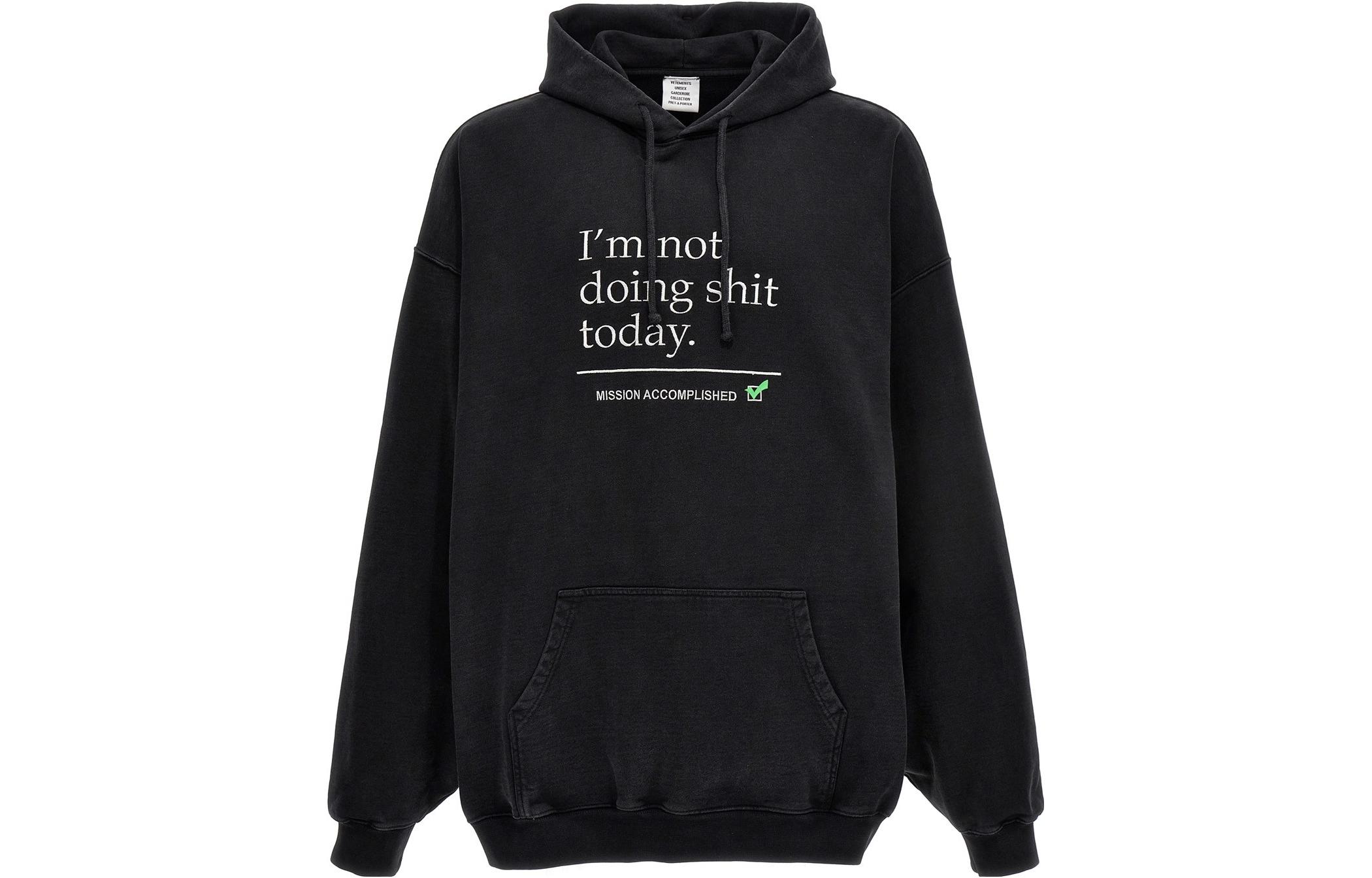 Vetements SS23 Letter Print Pullover Hoodie Unisex Black UE54HD180BWASHED-BLACK