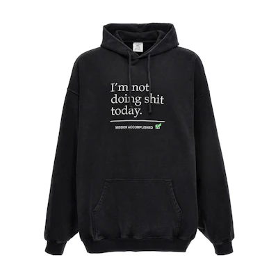 Vetements SS23 Letter Print Pullover Hoodie Unisex Black UE54HD180BWASHED-BLACK