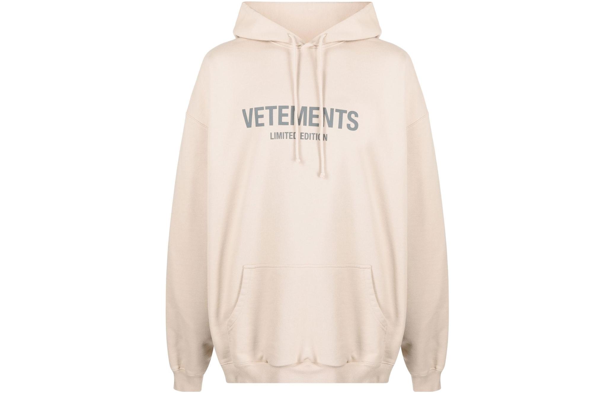 Vetements SS23 Logo Print Drawstring Hoodie Beige UE63HD680X
