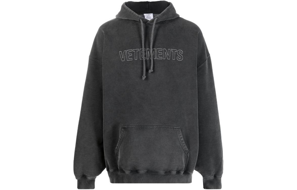 Vetements SS23 Solid Color Embroidered Logo Hoodie Men’s Dark Gray UE63HD445