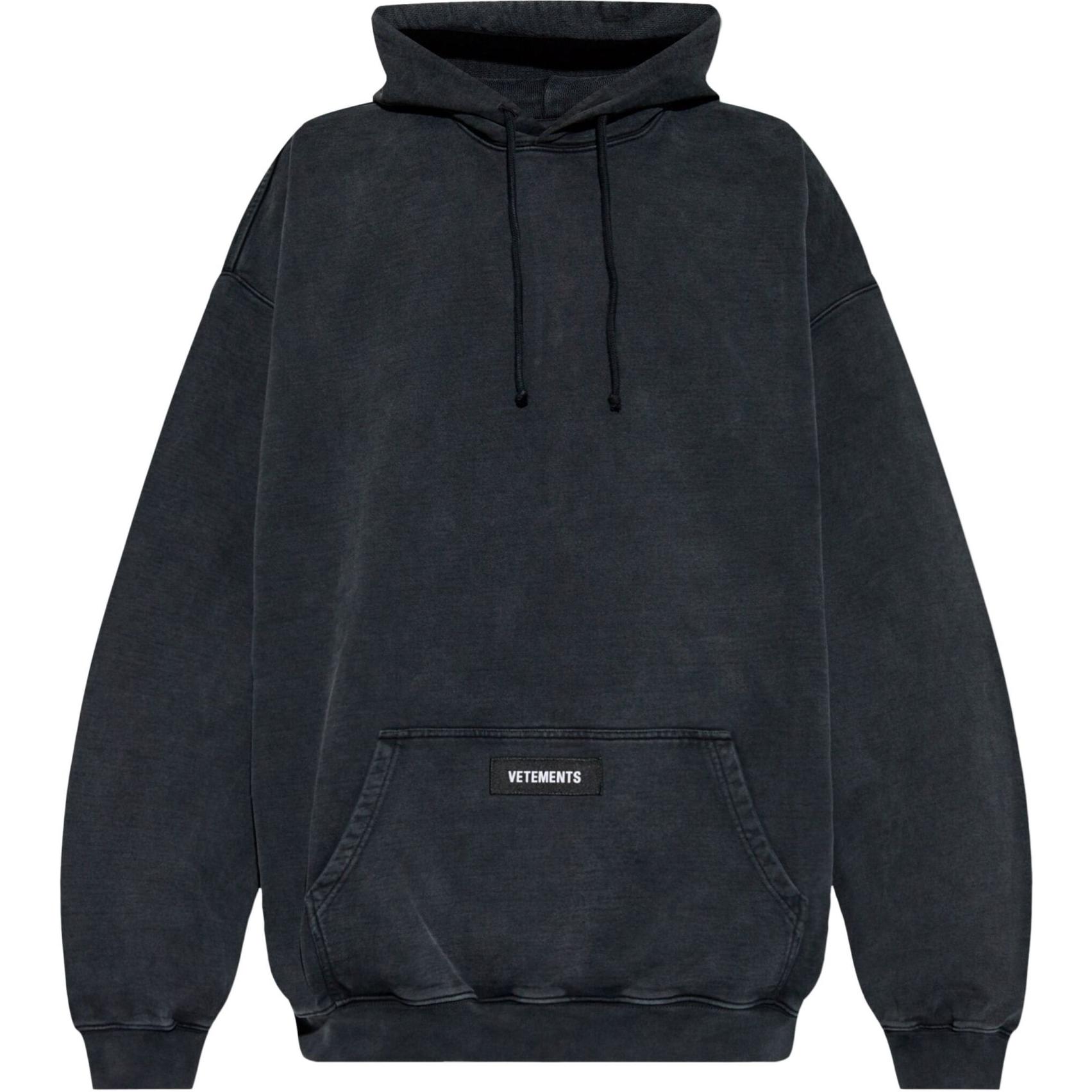 Vetements SS24 Black Oversized Cotton Pullover Hoodie Casual Wear UA65HD280B1302-BLACK