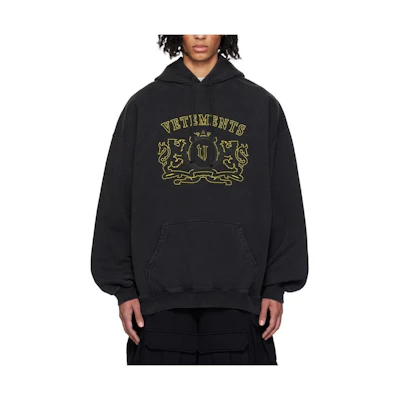 Vetements SS24 Black Oversized Hoodie with Embroidered Logo Men’s Long Sleeve 241669M202014