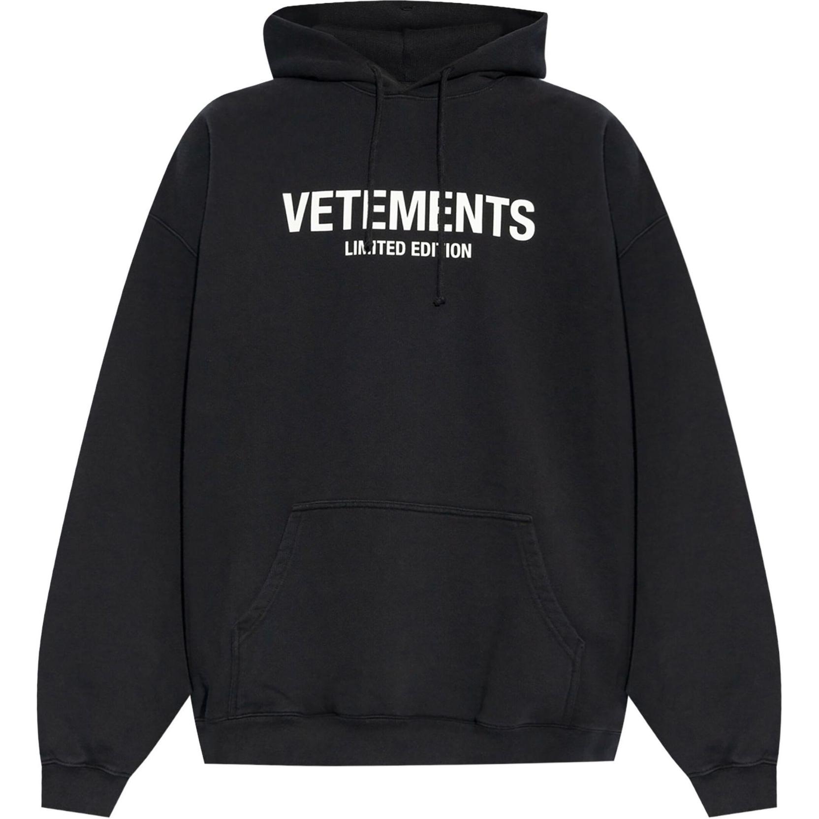 Vetements SS24 Black Oversized Logo Hoodie for Men UA65HD250B1302-BLACK