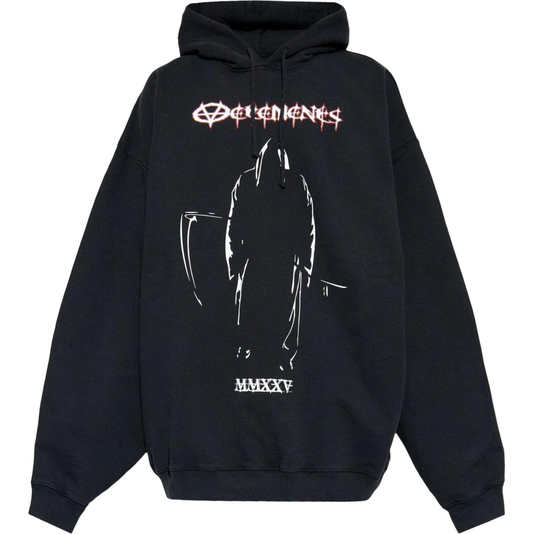 Vetements SS24 Black Oversized Printed Hoodie Long Sleeve Pullover UA65HD450B-BLACK