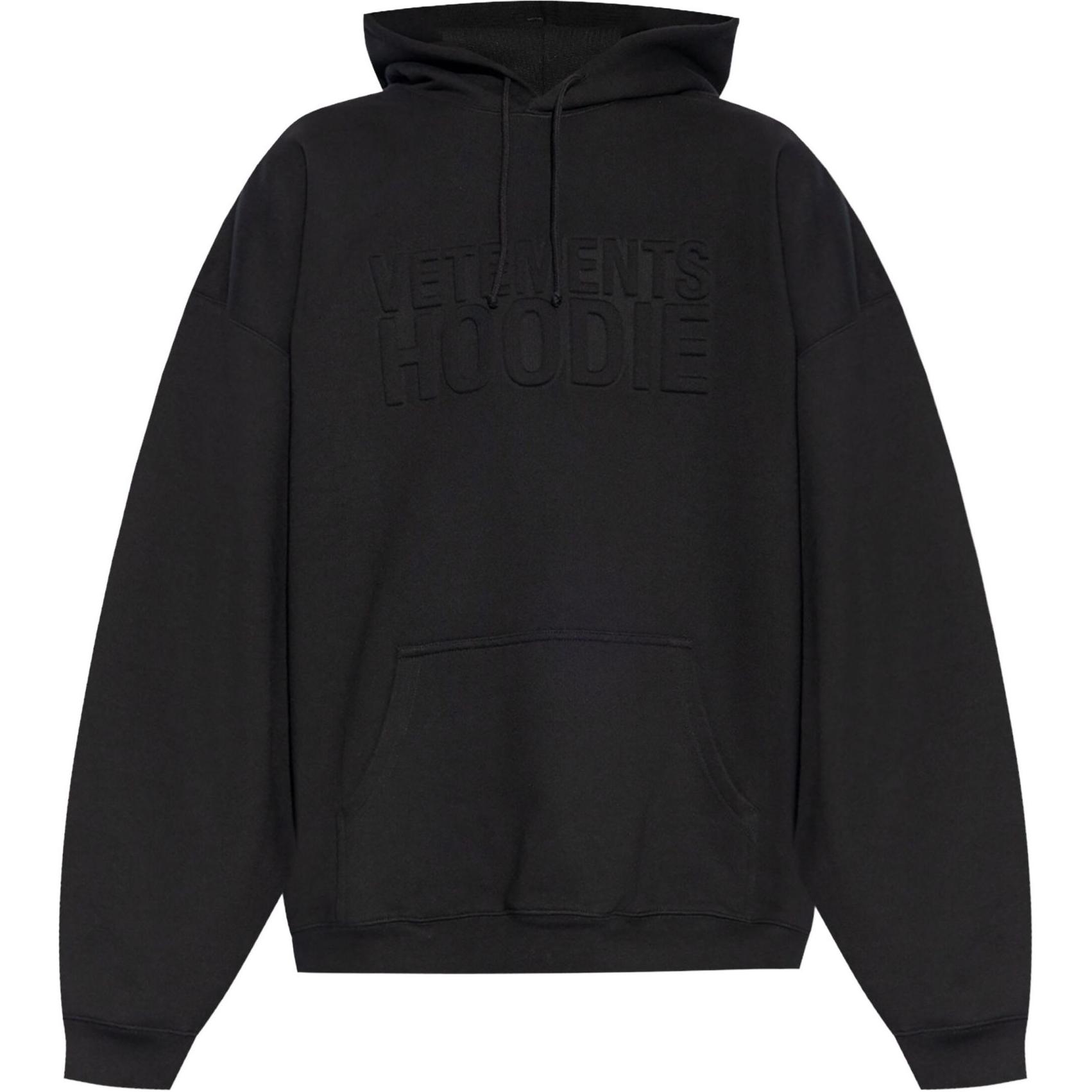 Vetements SS24 Black Oversized Pullover Hoodie  Casual Letter Logo. UA65HD370B1302-BLACK