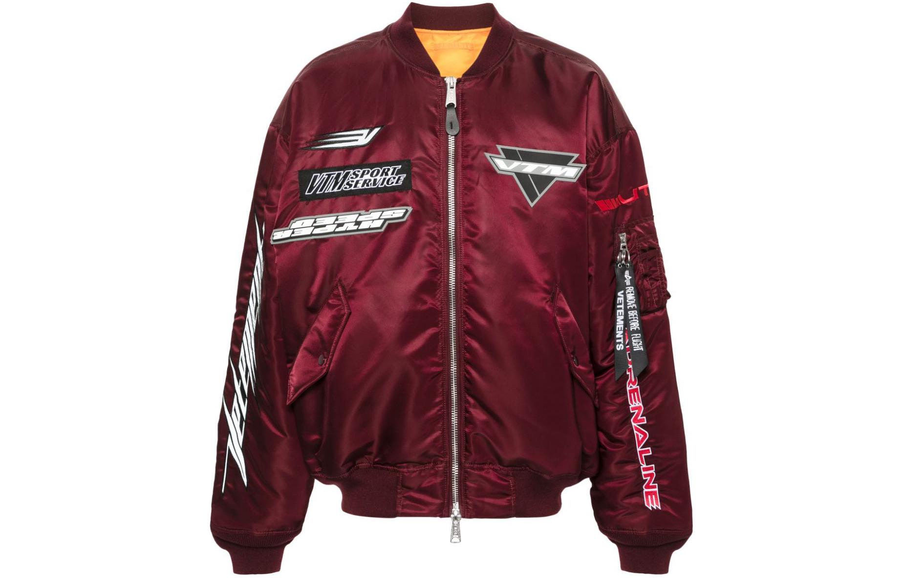 Vetements SS24 Logo Embroidered Ribbed Zip Bomber Jacket Maroon Unisex UE64JA191R-RED