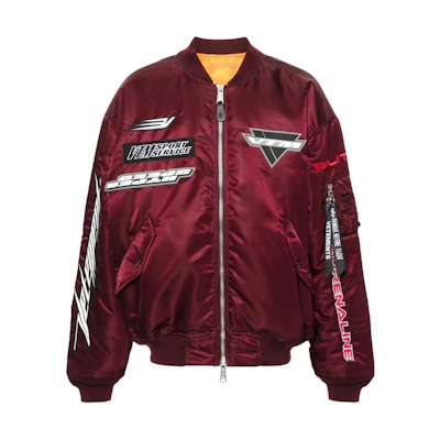 Vetements SS24 Logo Embroidered Ribbed Zip Bomber Jacket Maroon Unisex UE64JA191R-RED