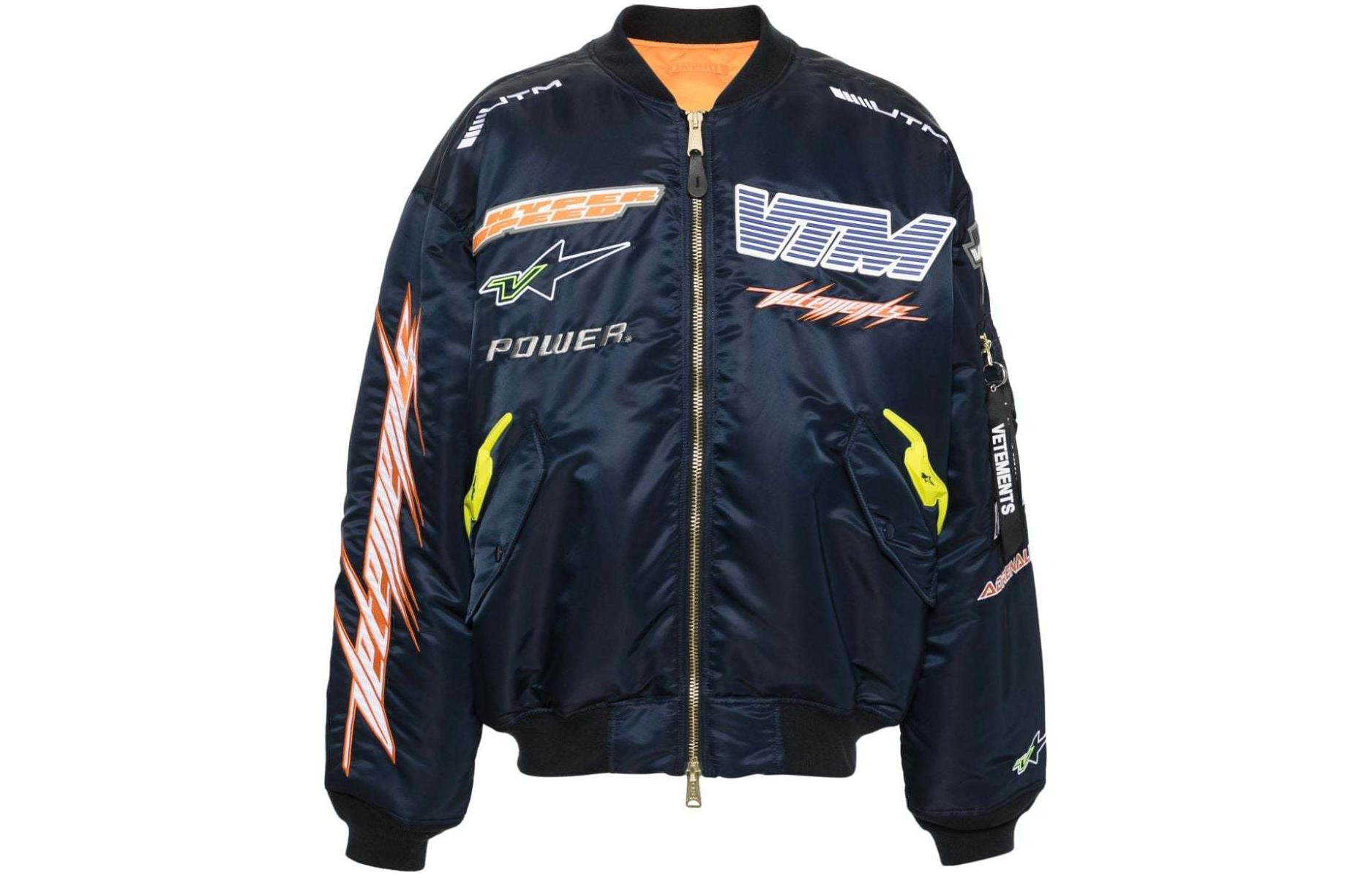 Vetements SS24 Logo Patch Navy Blue Bomber Jacket Unisex UE64JA190B-NAVY BLUE