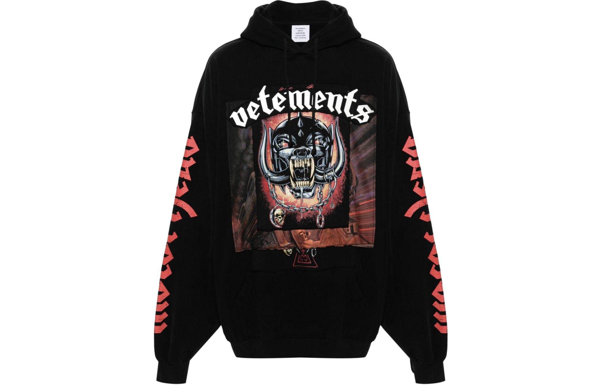 Vetements SS24 Logo Print Ribbed Hoodie Black Unisex Pullover. UE64HD290BB-BLACK