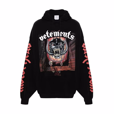 Vetements SS24 Logo Print Ribbed Hoodie Black Unisex Pullover. UE64HD290BB-BLACK