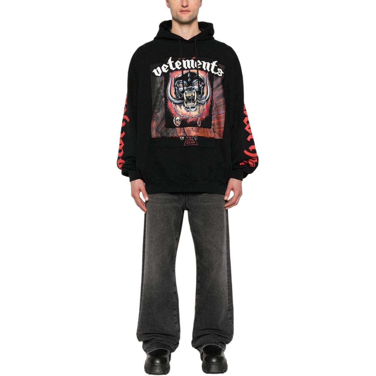 Lookbook ヴェトモン SS24 ロゴプリント リブ付きフーディー ブラック ユニセックス パーカー UE64HD290BB-BLACK