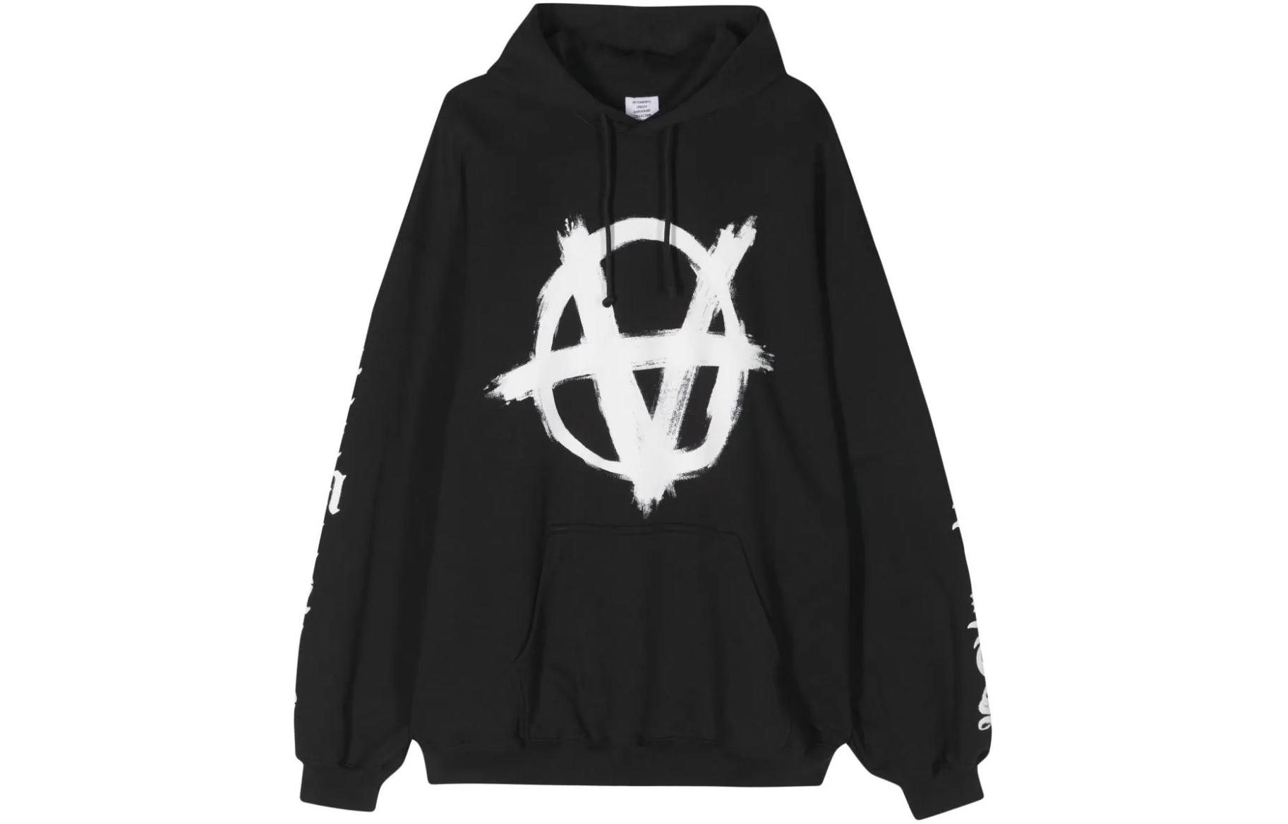 Vetements SS24 Logo Printed Knit Pullover Hoodie Black UE64HD700BW-BLACK