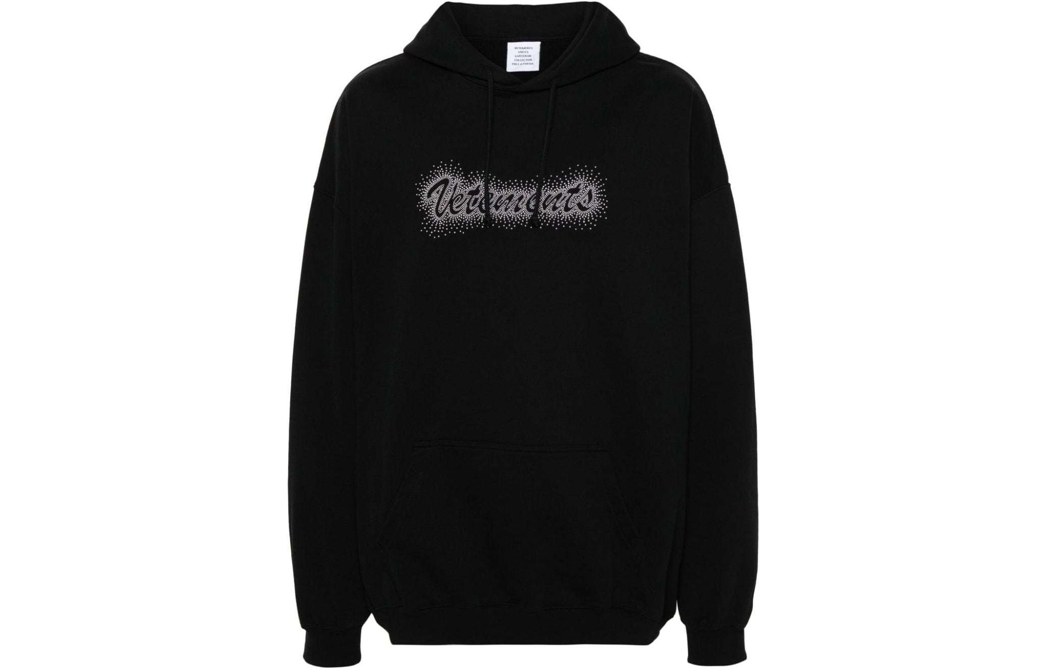 Vetements Studded Logo Oversized Hoodie Unisex Black UE64HD270B