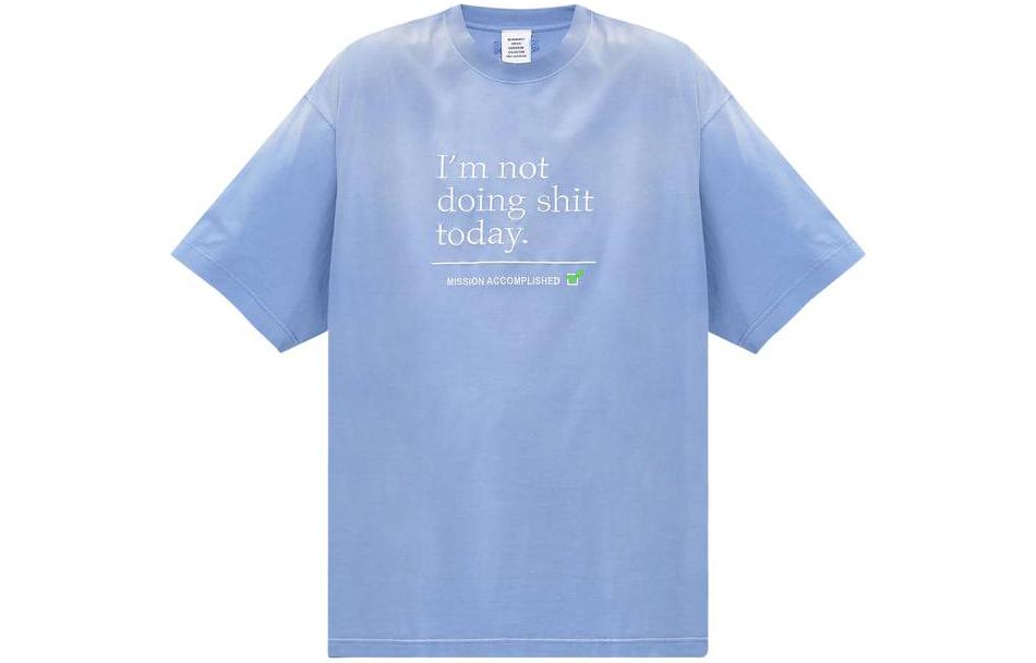 Vetements Unisex Blue Crewneck Letter Logo Print T-Shirt. UE54TR150N-WASH