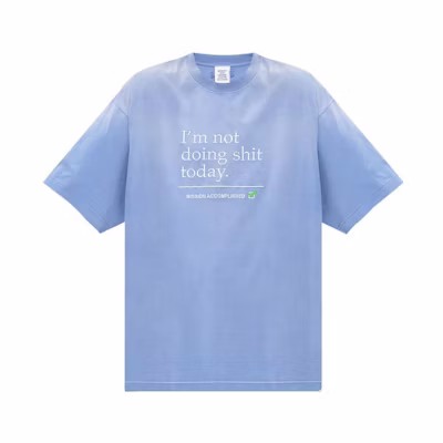 Vetements Unisex Blue Crewneck Letter Logo Print T-Shirt. UE54TR150N-WASH