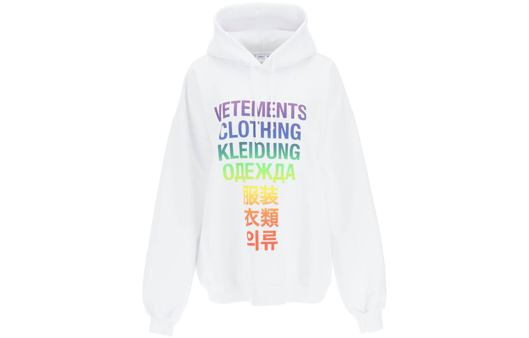 Vetements White Logo Print Hoodie Unisex UA53HD100ZWHITERAINB